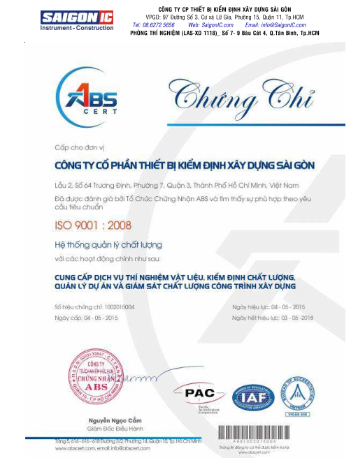 Chứng nhận ISO 9001-2008; Bảo hiểm trách nhiệm nghề nghiệp tư vấn